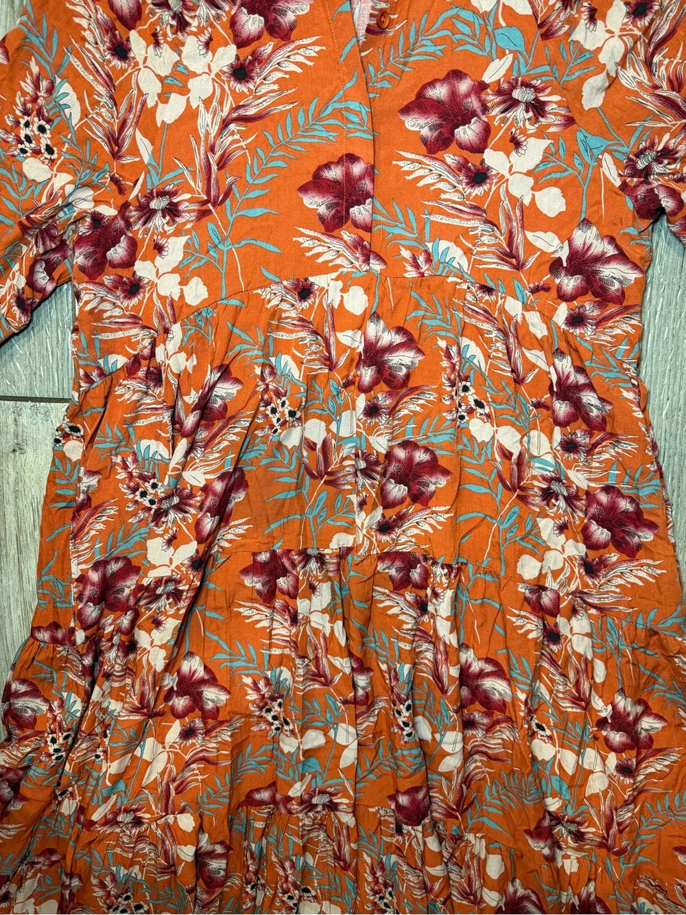 NATURAL LIFE Orange Floral Tiered Midi Dress - Picture 4 of 5